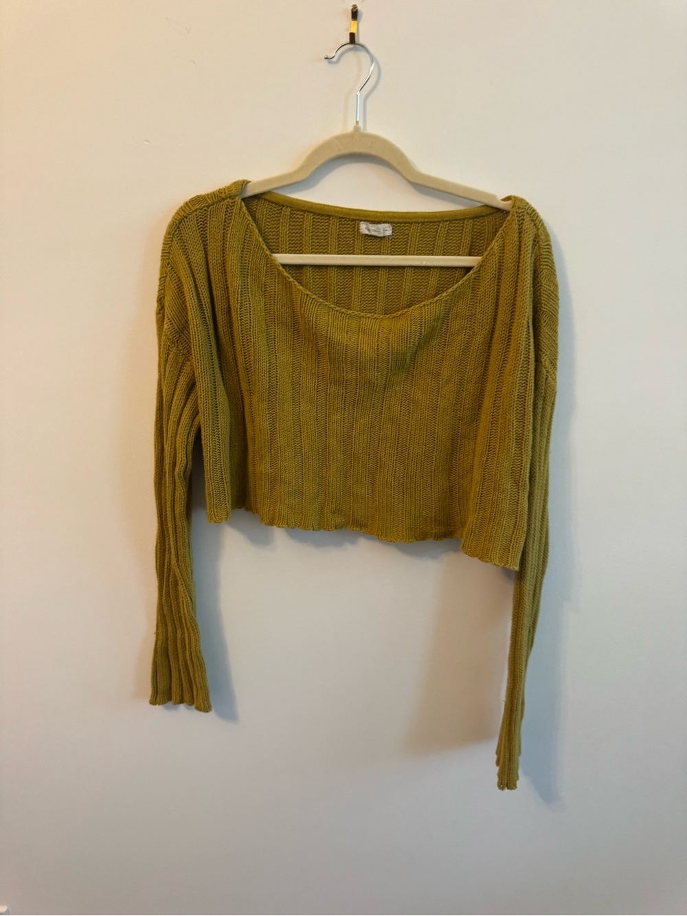 Cropped Knit Scoop Neck Mustard Yellow Sweater